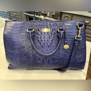 Brahmin Anywhere Weekender XL Blue Melbourne Croc. Embossed Leather